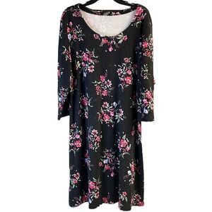 Women’s Black Floral Cotton Blend Swing 3/4 Sleeve Swing Dress Size XXL